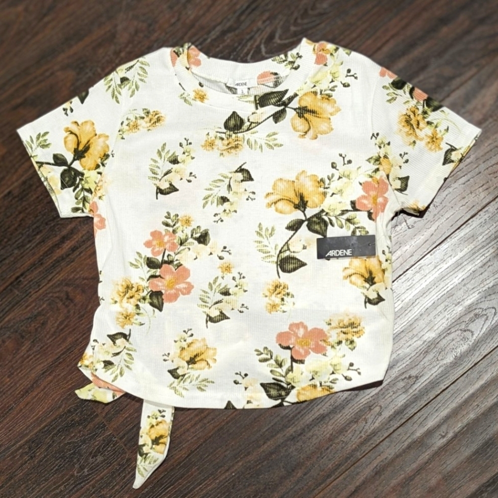 *NWT* Ardene Floral Crop Tee with Waist Tie - L